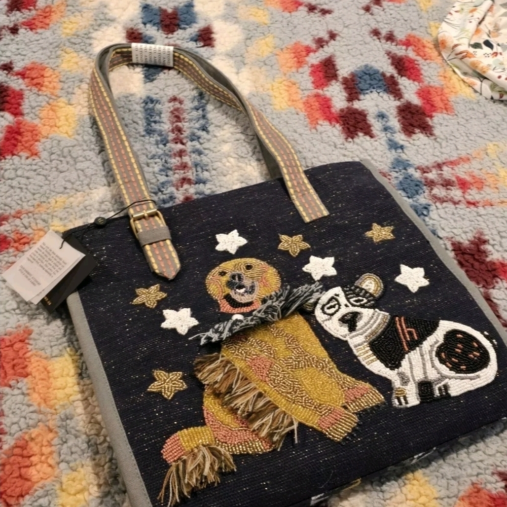 Adorable Dog Creature Tote Beaded Pet Dog Loyal GuardianTote Bag Handmade